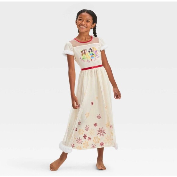 Disney Princess Winter Snowflakes Ivory and Tulle Christmas Nightgown Size Small - Picture 1 of 6